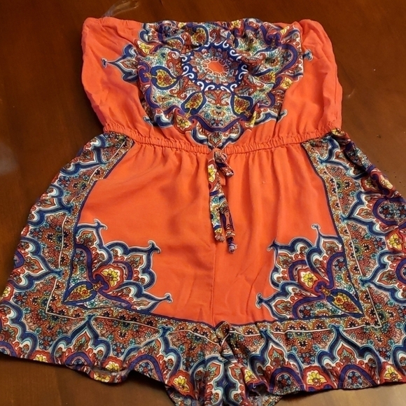BeBob Boho Strapless Romper M VGUC Orange & Blue - Picture 12 of 12